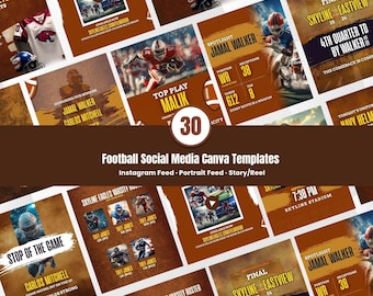 Football Social Media Template Pack Editable in Canva Game Day Posts Player Highlights Match Schedule Designs for Teams and Athletes