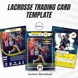Lacrosse-Sammelkartenvorlage für Mädchen | Bearbeitbare Sport-Sammelkarte | Leinwanddruck