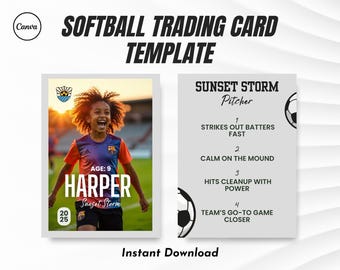 2-page Softball Trading Card Template | Editable Trading Card | Canva Printable