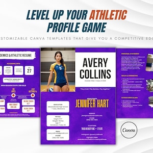 Volleyball 3-Page Athlete Profile Template | 3-Page Editable Canva Resume for College Recruiting