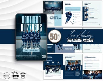 Pacchetto di benvenuto per la squadra di hockey su ghiaccio modificabile in Canva Modello di guida da 50 pagine per allenatori, giocatori e programmi di hockey giovanile
