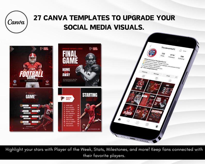 Football Social Media Template Bundle Editable in Canva Game Day Posts ...