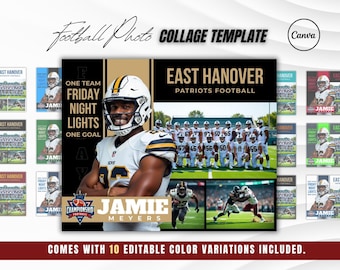Football Photo Collage | 10 Color Options | Football Senior Night Poster | Canva Sports Template Printable