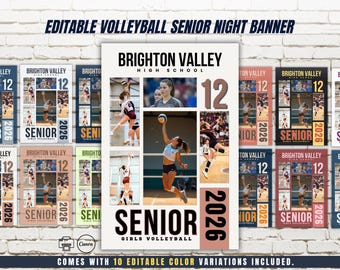 Volleyball Senior Night Banner | 10 Color Options | Canva Sports Template Printable