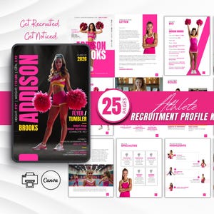 Profilmall för cheerleading-rekrytering, redigerbar Canva-CV för flygblad, bastumbler, utskrivbar rekryteringskit för cheerleading på universitet
