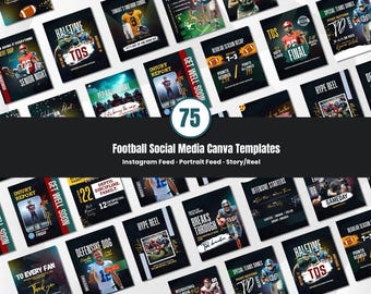 Football Social Media Template Bundle Editable in Canva Game Day Posts Player Highlights Match Schedule Designs for Teams and Athletes