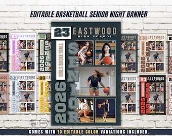 Basketball Senior Night Banner | 10 Color Options | Canva Sports Template Printable