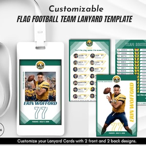 de Cordon de football américain à thème drapeau | Badge d'identification modifiable | Pass événement sportif | Impression sur toile