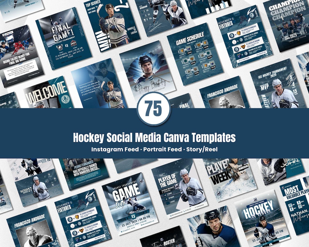Hockey Social Media Template Bundle Editable in Canva Game Day Posts ...