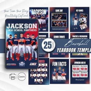 End of Season Baseball Memory Book Template | Editable in Canva for School Baseball Team | Senior Tribute & Season Highlights