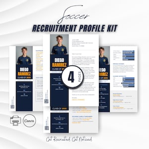 Boys Soccer Athlete Profile Template Editable in Canva College Recruiting Resume for High School Players and Coaches