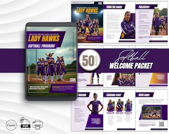 Softball Team Welcome Packet Bearbeitbar in Canva 50 Page Guide Template für Trainer Spieler Eltern und Schulsportprogramme