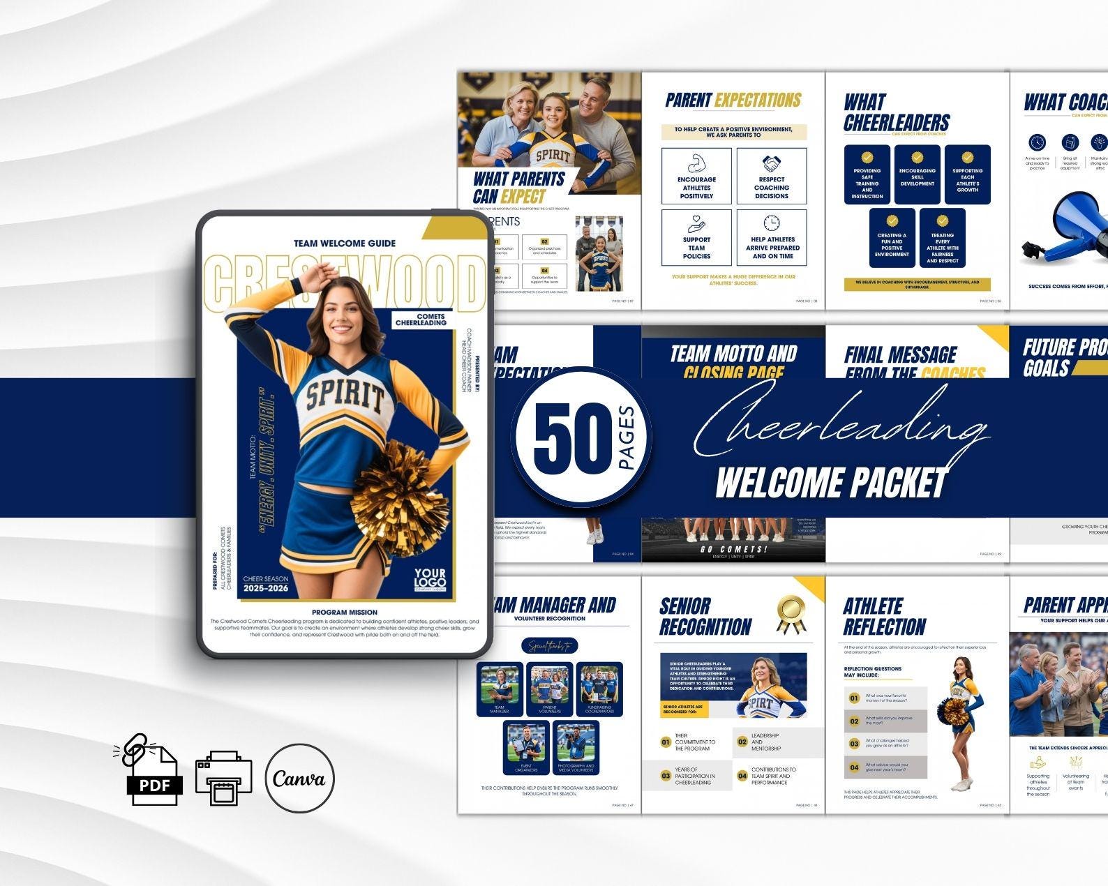 Cheerleading Welcome Packet Editable in Canva 50 Page Team Handbook ...