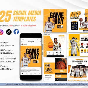 Basketball Social Media Template Bundle Editable in Canva Game Day Posts Player Highlights Match Schedule Designs for Teams