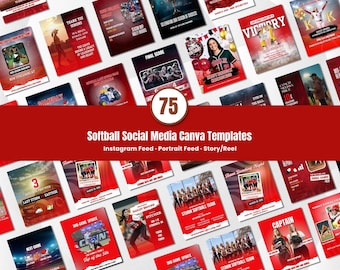 Softball Social Media Template Bundle Editable in Canva Game Day Posts Player Highlights Match Schedule Designs for Teams and Coaches