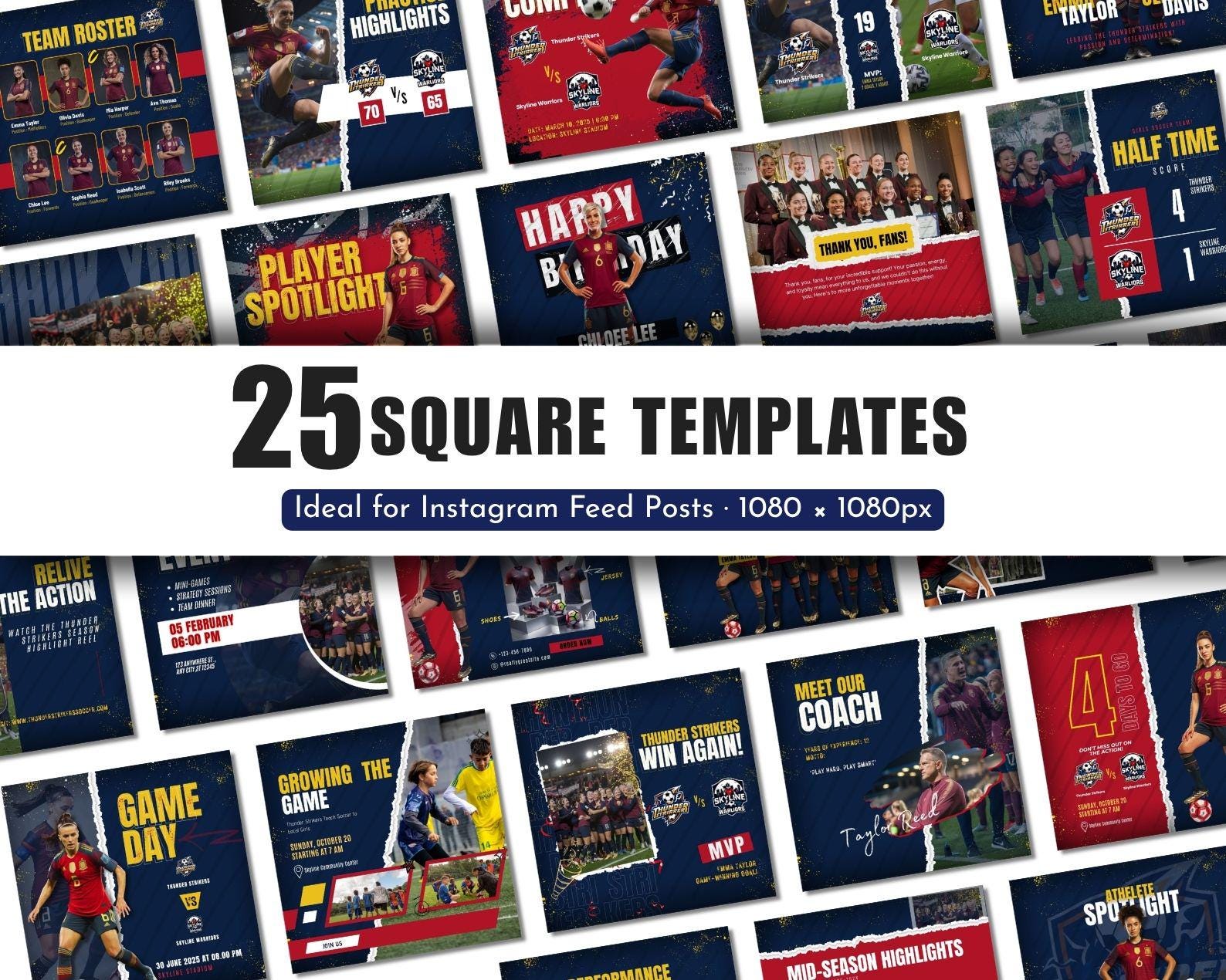 Soccer Social Media Template Bundle Editable in Canva Game Day Posts ...
