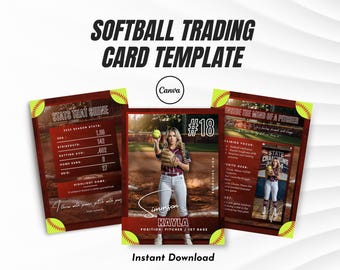 Softball Trading Card Template Canva | Editable Printable Player Card for Girls Softball Teams | Digital Download Custom Sports Card