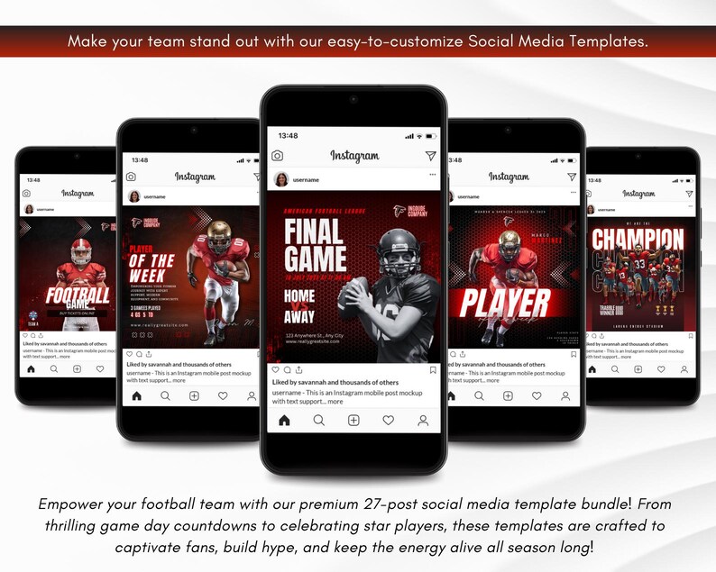 Football Social Media Template Bundle Editable in Canva Game Day Posts ...
