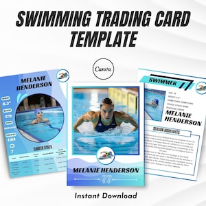 Mädchen Schwimmen Sammelkarte Vorlage | Bearbeitbare Sport-Sammelkarte | Leinwanddruck