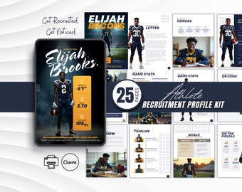 Football Recruitment Profile Template, Editable Canva College Football Resume, NCAA Recruiting Kit, Hudl Highlight Companion