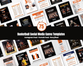 Sjabloonbundel voor basketbal social media bewerkbaar in canva Berichten voor gamedag Hoogtepunten van de speler Wedstrijdschema Ontwerpen voor teams