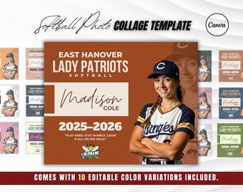 Softball Photo Collage | 10 Color Options | Senior Night Poster | Canva Sports Template Printable