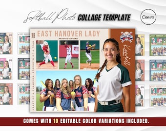 Softball Photo Collage | 10 Color Options | Senior Night Poster | Canva Sports Template Printable