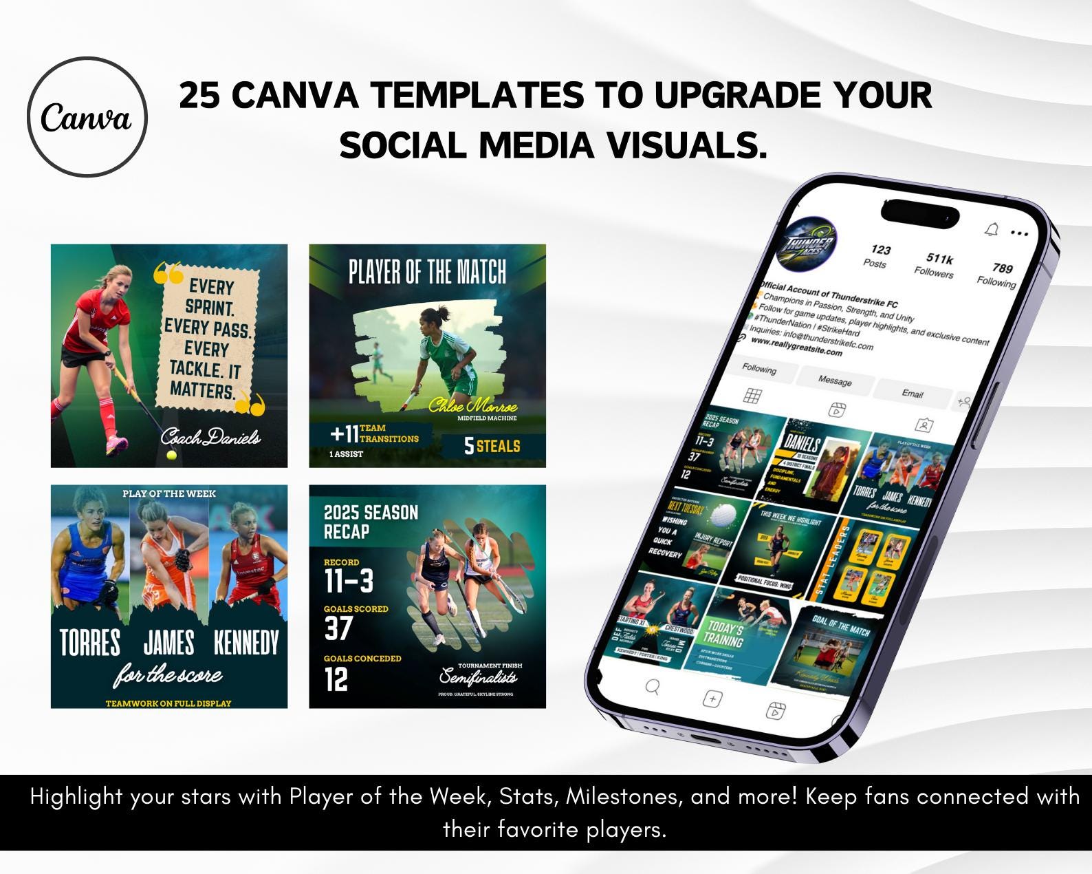 Field Hockey Social Media Template Bundle Editable in Canva Game Day ...
