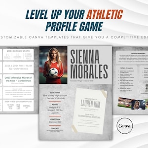 Soccer Athlete Profile Template Editable in Canva 3 Page College Recruiting Resume for High School Players and Coaches