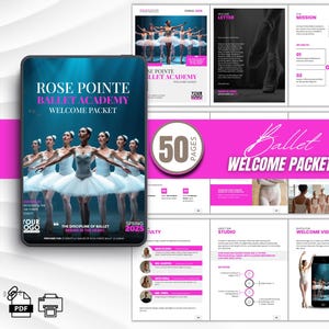 50-Page Ballet Academy Welcome Guide for Studio Owners – Includes 2 Cover Options | Editable Digital Packet | Canva Template
