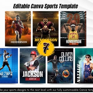 Sport-Sammelkarten-Bundle | 7 bearbeitbare Vorlagen | Baseball, Schwimmen, Tennis, Laufen, Fußball, Basketball, Football