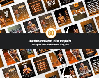 Football Social Media Template Bundle Editable in Canva Game Day Posts Player Highlights Match Schedule Designs for Teams