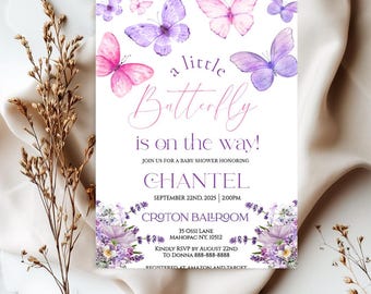 Floral Butterfly Baby Shower Invitation: Editable Invite (Digital Download)