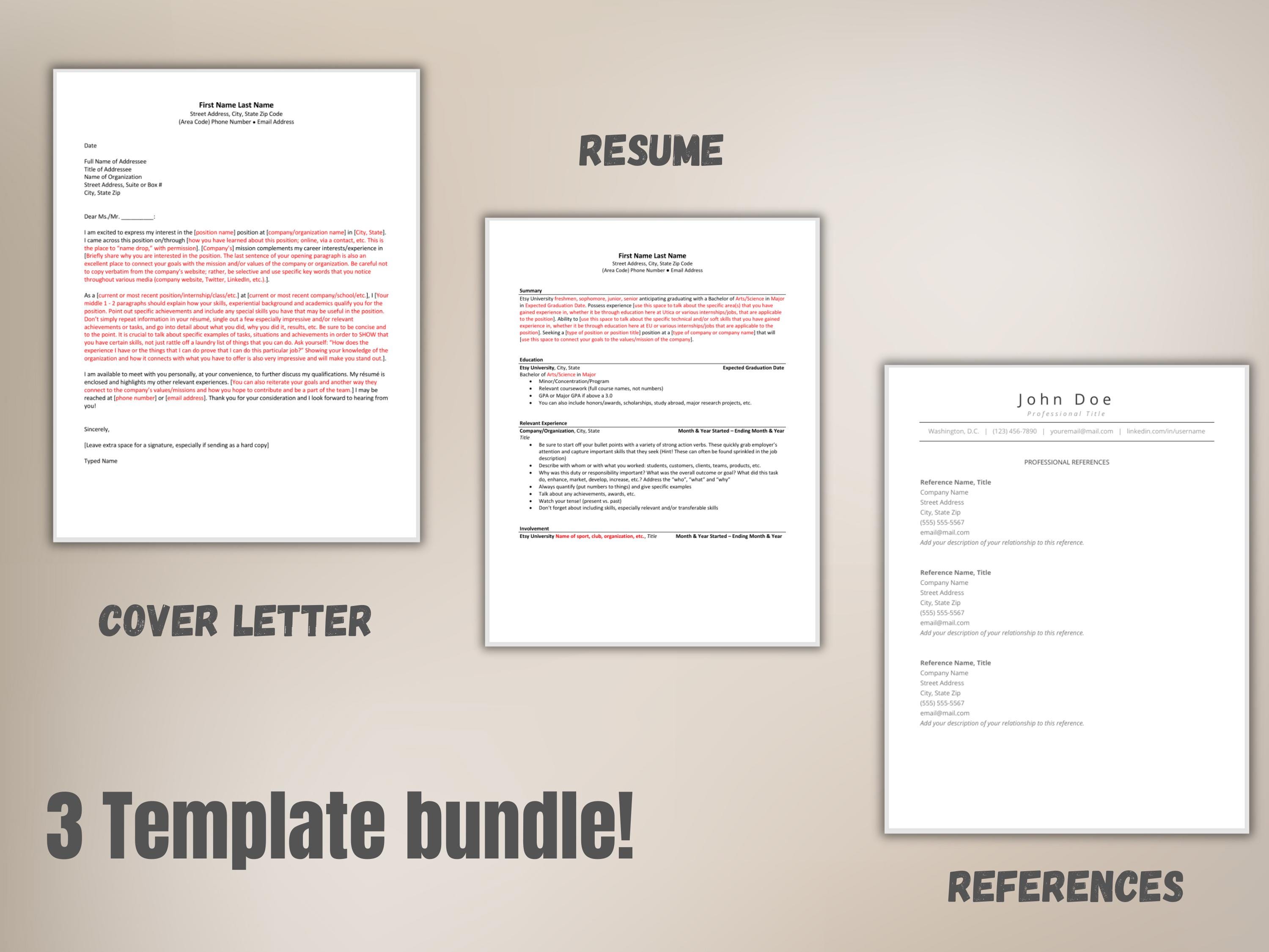 Modern Resume Template Bundle: Cover Letter & References (digital ...