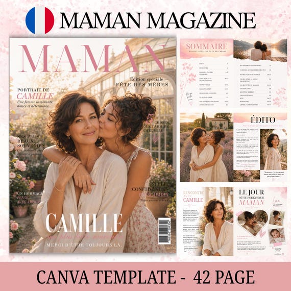 Editable Maman Magazine Template for Canva, Personalized Mom Birthday Gift, Custom Mother’s Day Magazine Cover, Trendy Keepsake Idea