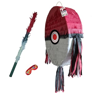 Red and White Pinata round party fun smashing game with stick blindfold GO birthday theme unique supplies video games