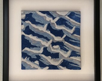 Art Quilt Wall Hanging Snow Winter Landscape Tire Tracks Original Handmade Fiber Textile Small Framed Home Decoration Contemporary Miniature