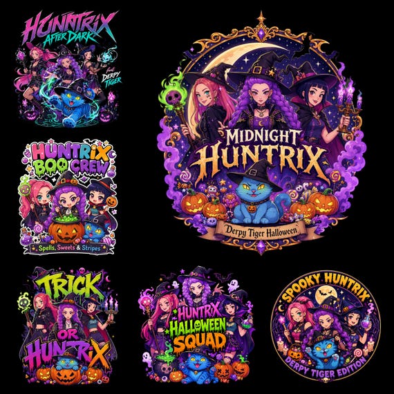 Huntrix Spooky Kpop Halloween PNG, Anime Demon Hunter PNG, Cute Tiger Halloween Clipart, Retro Ghost Sublimation Design, Digital Download