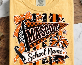 Custom School Mascot PNG, Personalized School Name Game Day Design, Retro Cheer Pom Pom Megaphone Graphic, Varsity Spirit Sublimation File