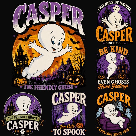 Casper Halloween PNG Bundle, Casper The Friendly Ghost, Retro 90s Movie Clipart, Digital Download