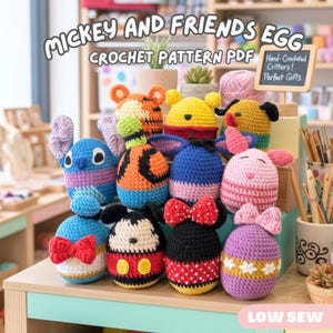 11in1 Mickey&Friends Egg Amigurumi Crochet Pattern PDF, Low Sew Cute Easter Day Decoration Toy