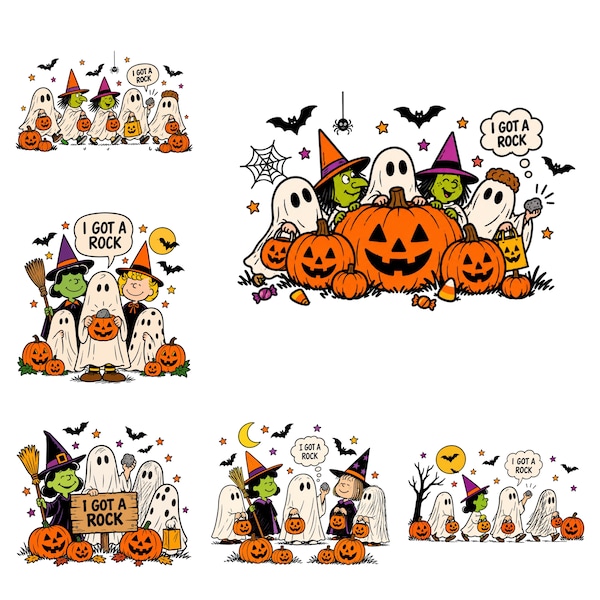 「I Got A Rock」ハロウィンPNGバンドル、チャーリー・ブラウンの幽霊PNG、グレートパンプキン昇華プリント