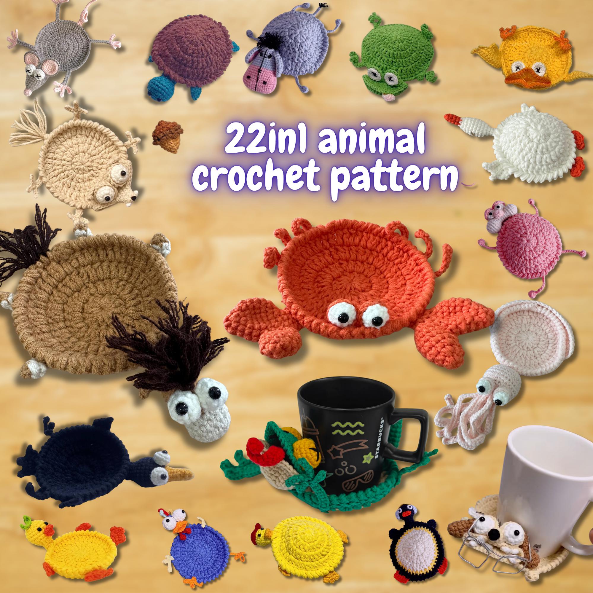 22-in-1 Animal Crochet Coaster Patterns, Mug Hugger Bundle
