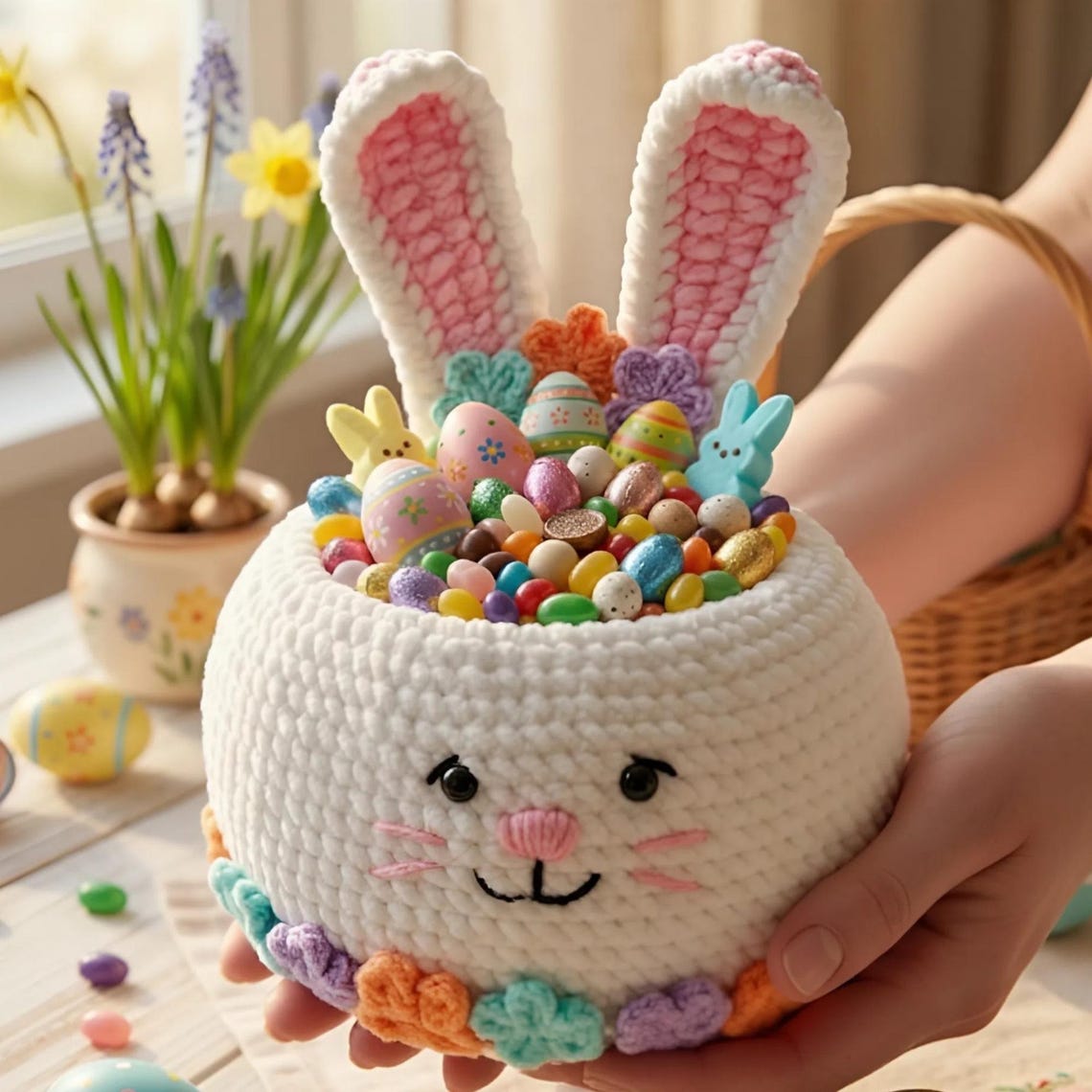 Easter Bunny Basket Crochet Pattern PDF, Amigurumi Rabbit Basket ...