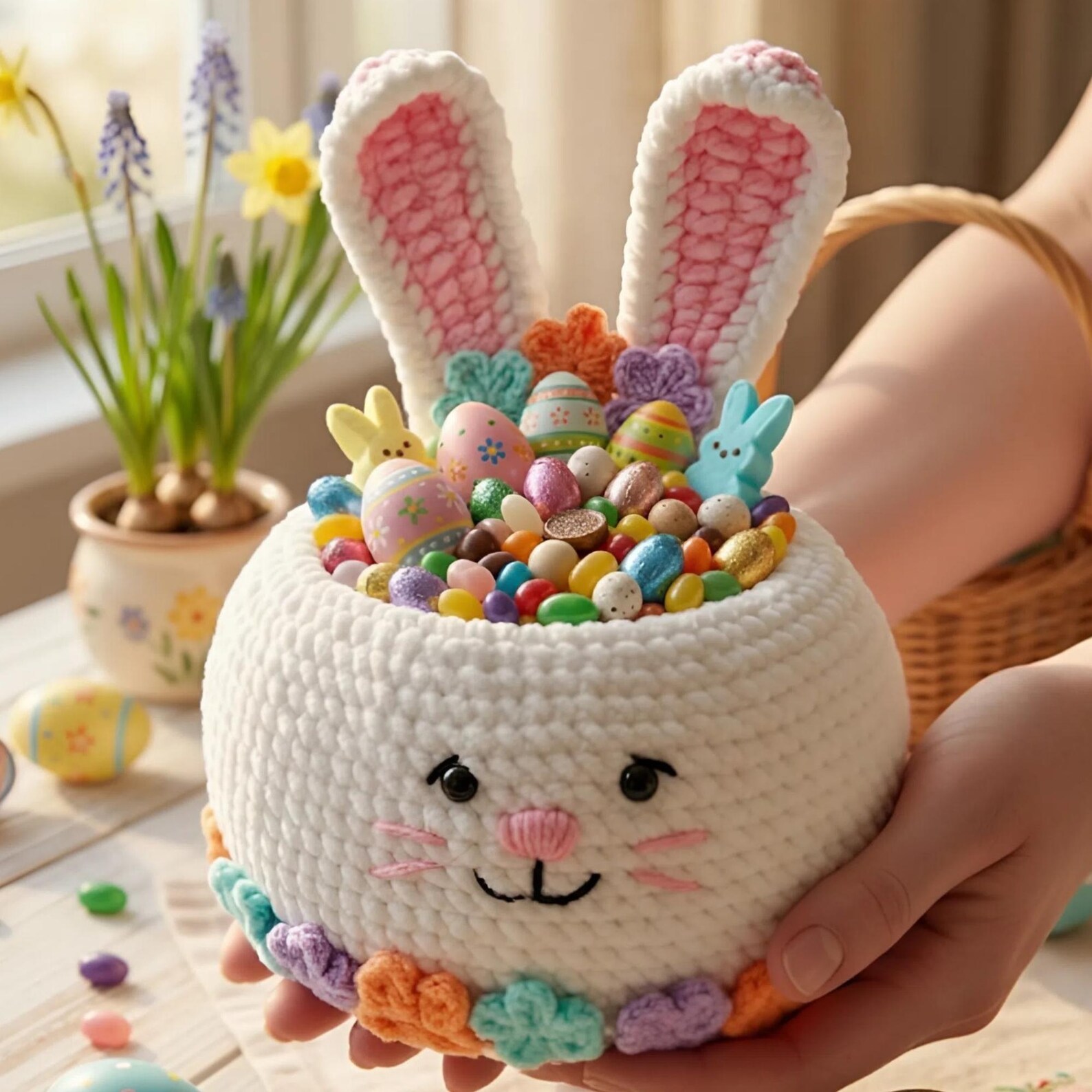 Easter Bunny Basket Crochet Pattern PDF, Amigurumi Rabbit Basket ...