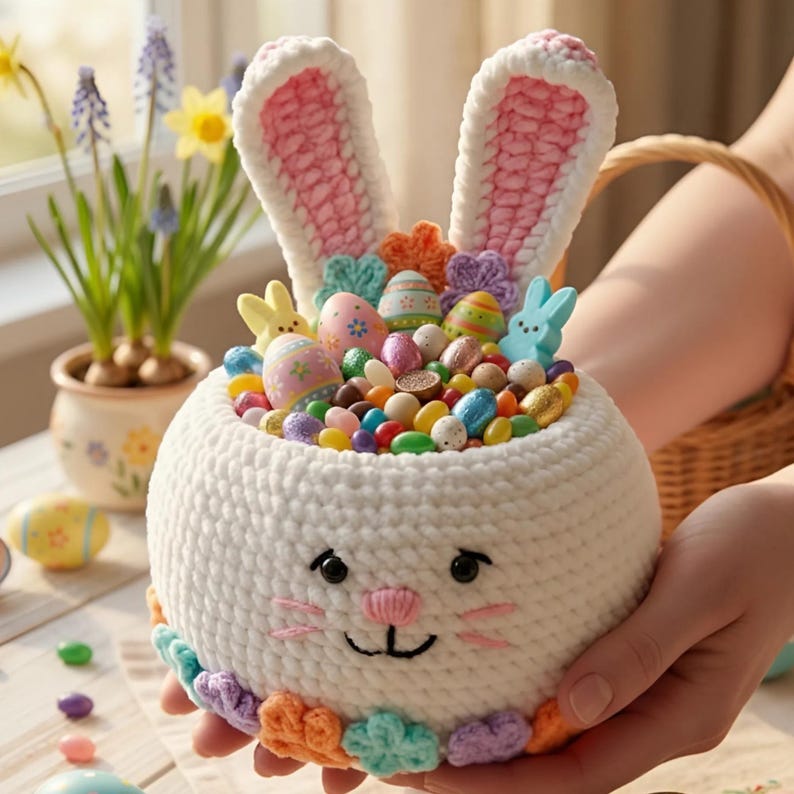 Easter Bunny Basket Crochet Pattern PDF, Amigurumi Rabbit Basket ...
