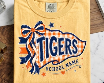 Personalized School Mascot PNG, Custom Gingham School Name Banner, Coquette Varsity Spirit Shirt, Digital Download