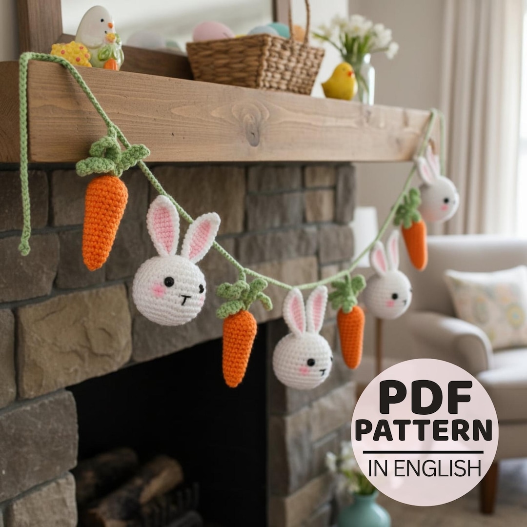 Easter Bunny and Carrot Garland Crochet Pattern, Amigurumi Spring ...
