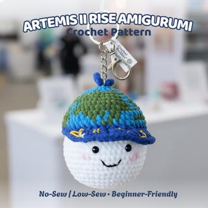 Artemis Rise Amigurumi Crochet Pattern, Earth Moon Stars Plush Keychain (PDF Download)