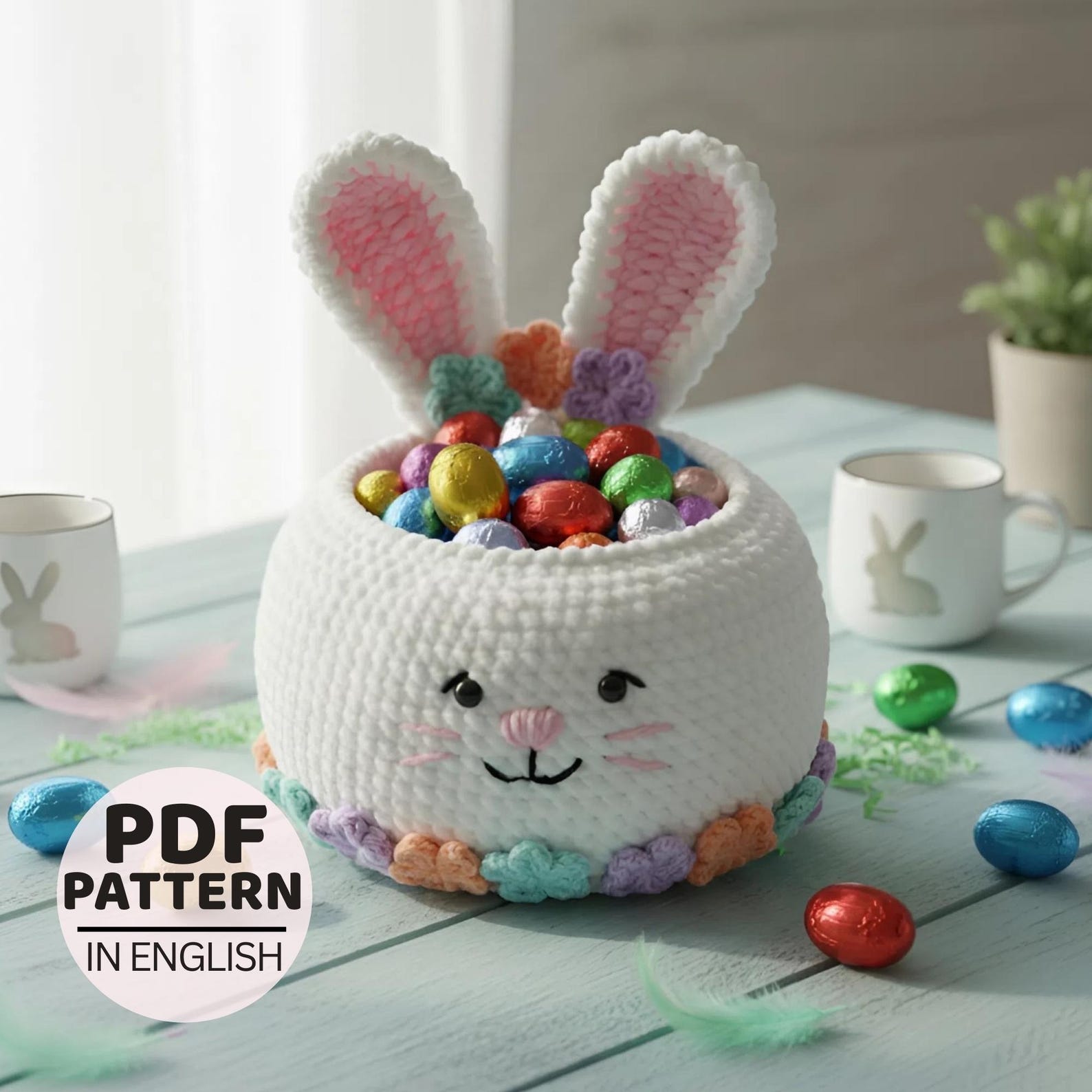 Easter Bunny Basket Crochet Pattern PDF, Amigurumi Rabbit Basket ...